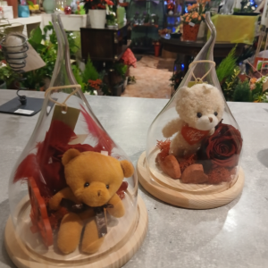 Rose rouge éternelle avec ourson