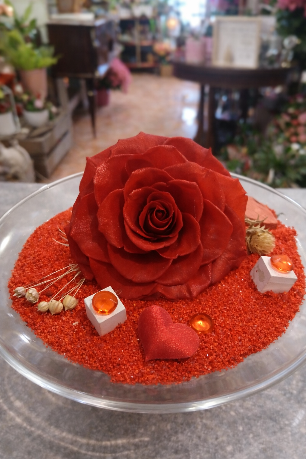 Saint-Valentin - Rose Éternelle Sous Cloche de Verre – Rouge Amour